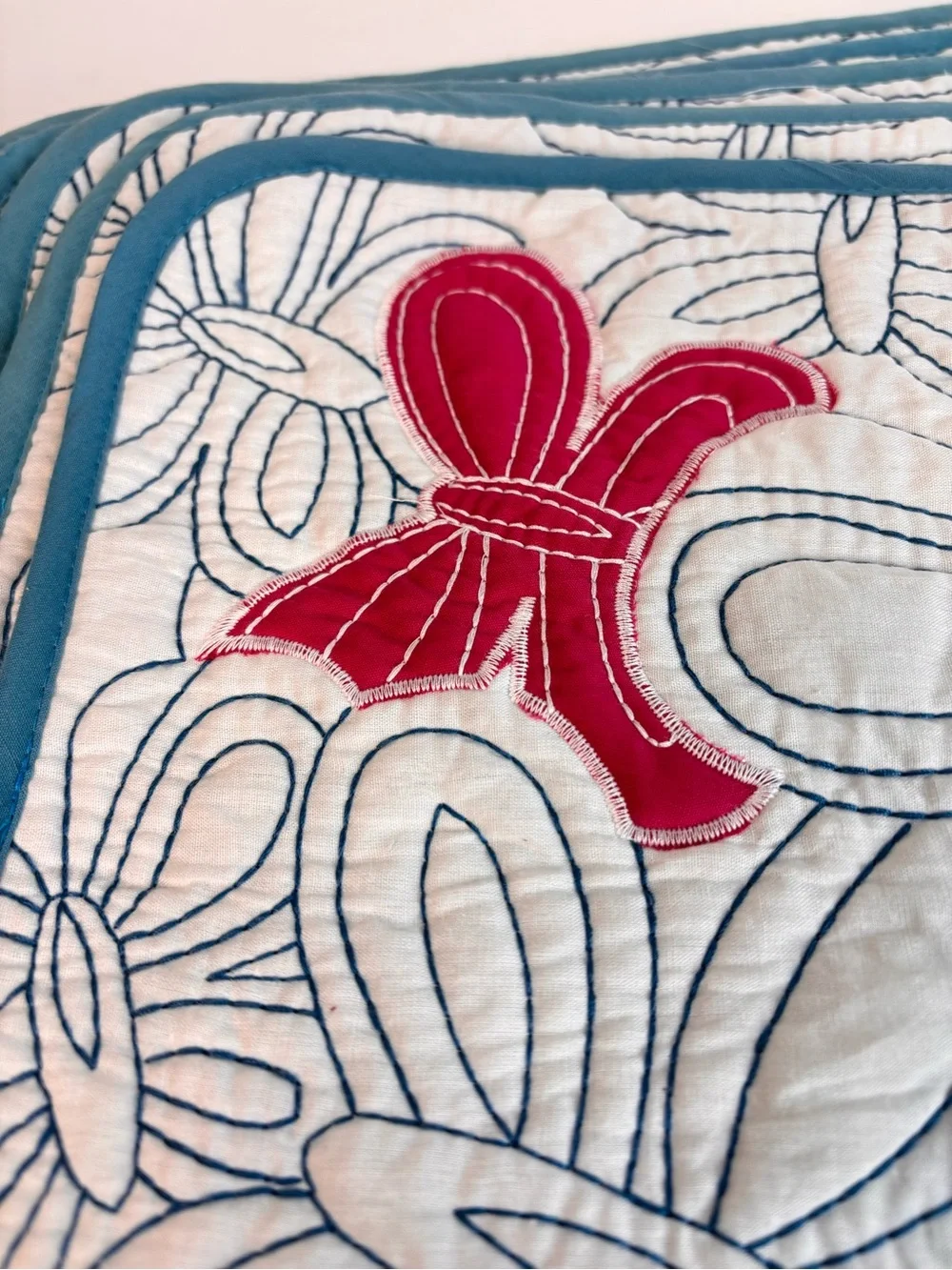VTG Pier 1 Quilted‎ Placemat Set Teal Trim and Multicolor Butterfly Appliqués